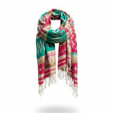 Awara Shawl - Wild Rose & Alpine Green