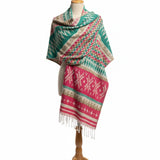 Awara Shawl - Wild Rose & Alpine Green