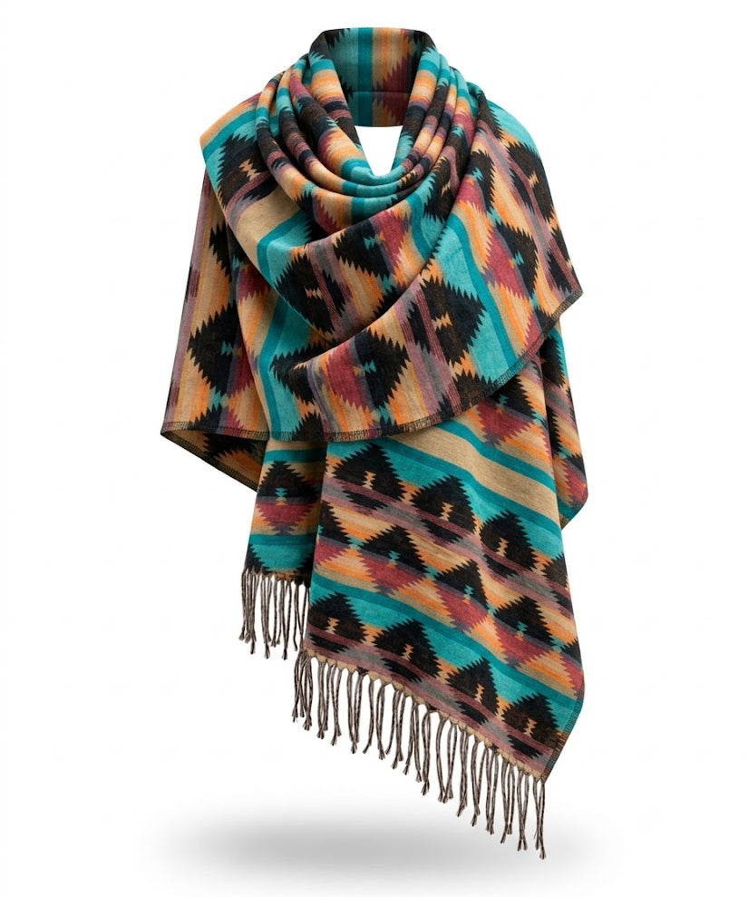 Awara Shawl - Teal Canyon & Ember Black