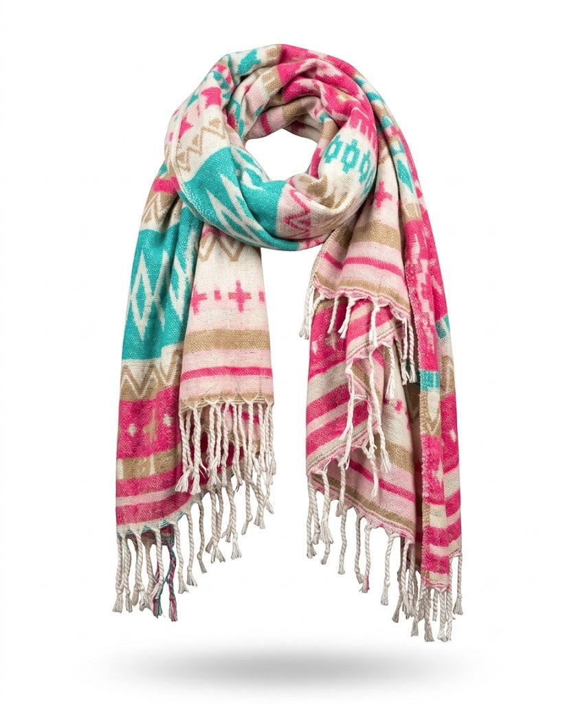 Awara Shawl - Wild Rose & Alpine Green