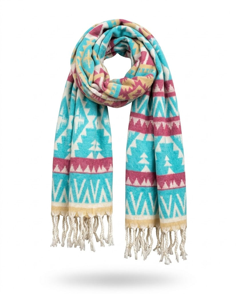 Awara Shawl - Icefall Blue & Polar Maroon