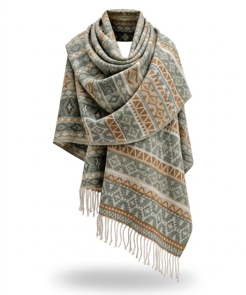 Awara Shawl - Moss Trail & Golden Clay