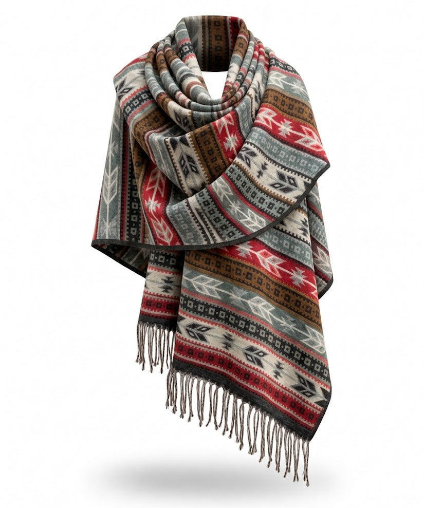 Awara Shawl - Highland Sage & Raspberry Arrow