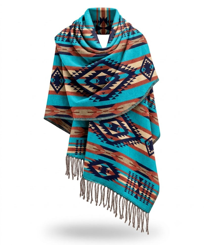 Awara Shawl - Midnight Ridge & Terracotta Sky