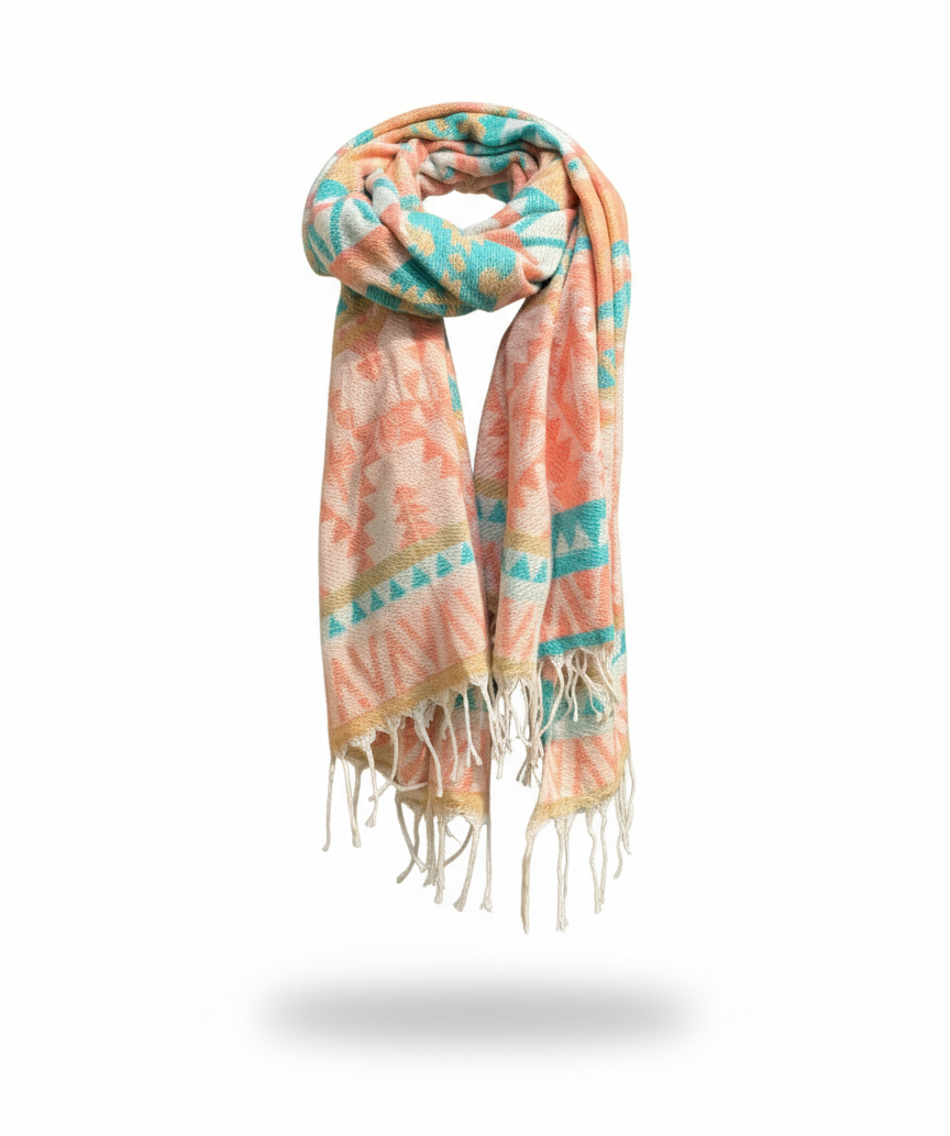 Awara Shawl - Coral Dusk & Aqua Sand